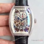 Clone Franck Muller 7 Days Power Reserve Skeleton Watch SS Diamond